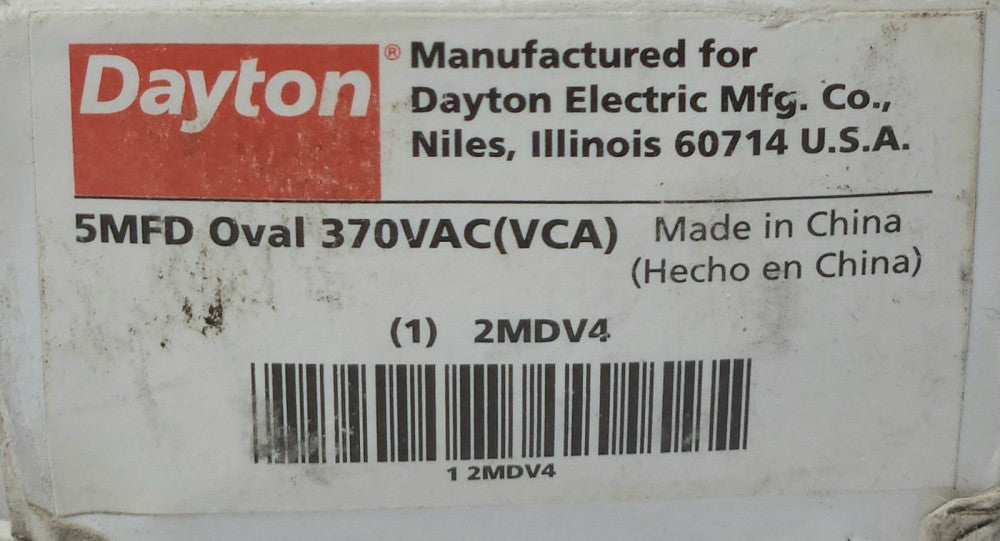 DAYTON 2MDV4 5MFD OVAL Capacitor 370 VAC VCA