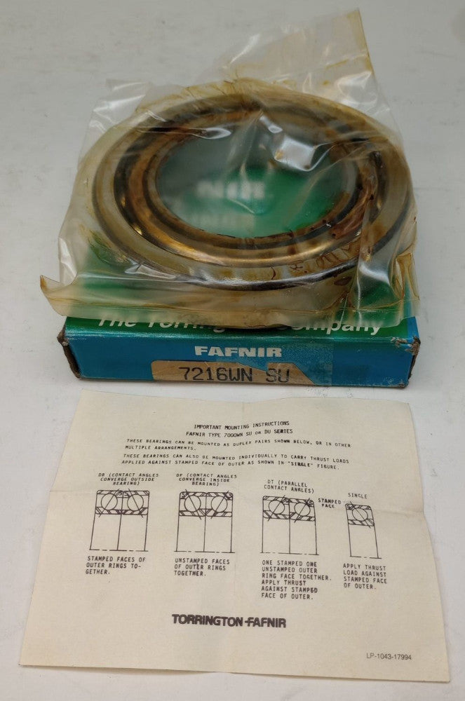 Fafnir 7216WN SU Angular Contact Ball Bearing 80X140X26mm 7216WN-SU