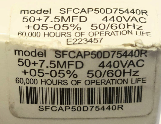SF ELECTRIC TRANE SFCAP50D75440R RUN CAPACITOR 440 VAC 50+7.5 MFD