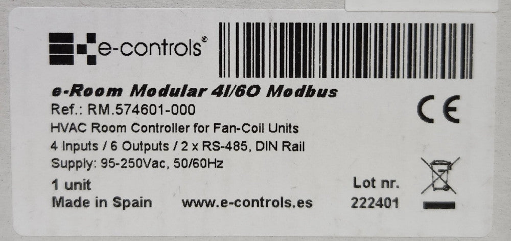 E-CONTROLS RM 574601 000 E Room Modular 4I/6O Modbus HVAC Room Controller