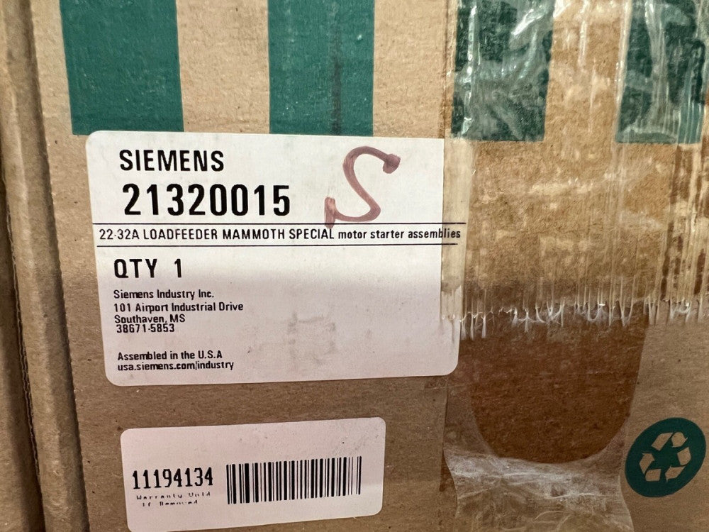 Siemens 22-32A Load Feeder Mammoth Special 21320015 Motor Starter Assembly 