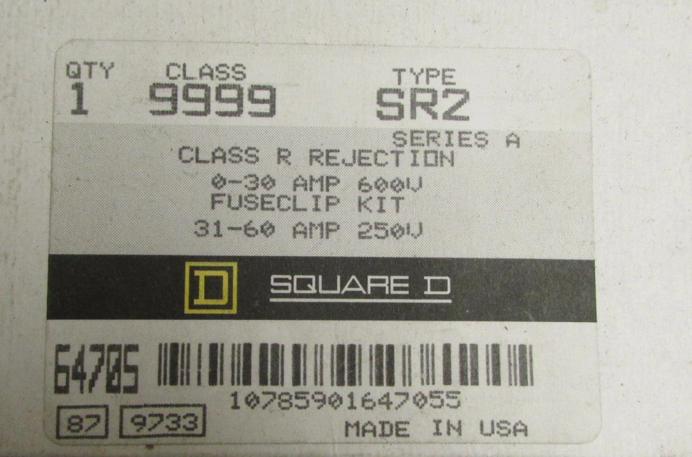 SQUARE D 9999 SR2 Series A Class R 0-30 Amp Fuseclip Kit 31-60 Amp @250 V