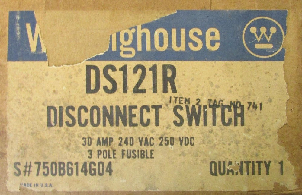 WESTINGHOUSE DS121R Disconnect Switch 30 Amp 240V 750B614G04