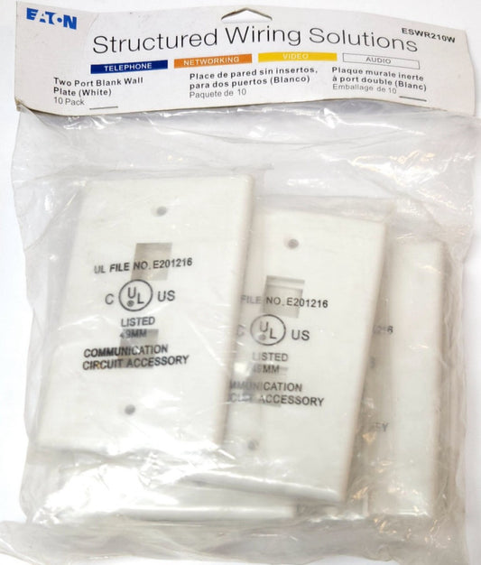 PACK OF 10 EATON ESWR210W 2 Port White Blank Wall Plate for Telephone Networking