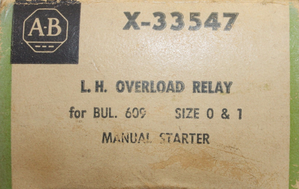 ALLEN BRADLEY Bulletin 609 Size 0 & 1 Manual Starter Overload Relay X 33547
