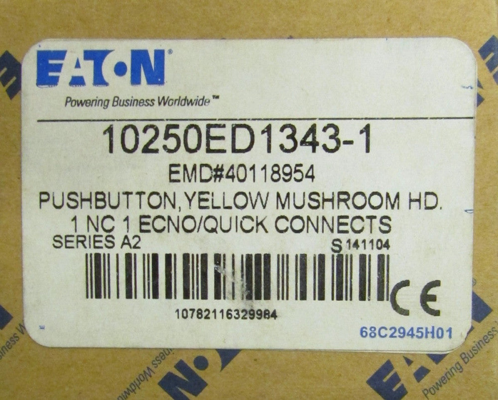 EATON CUTLER HAMMER 10250ED1343 1 Yellow Mushroom Head Push Button 1NC 1NO 