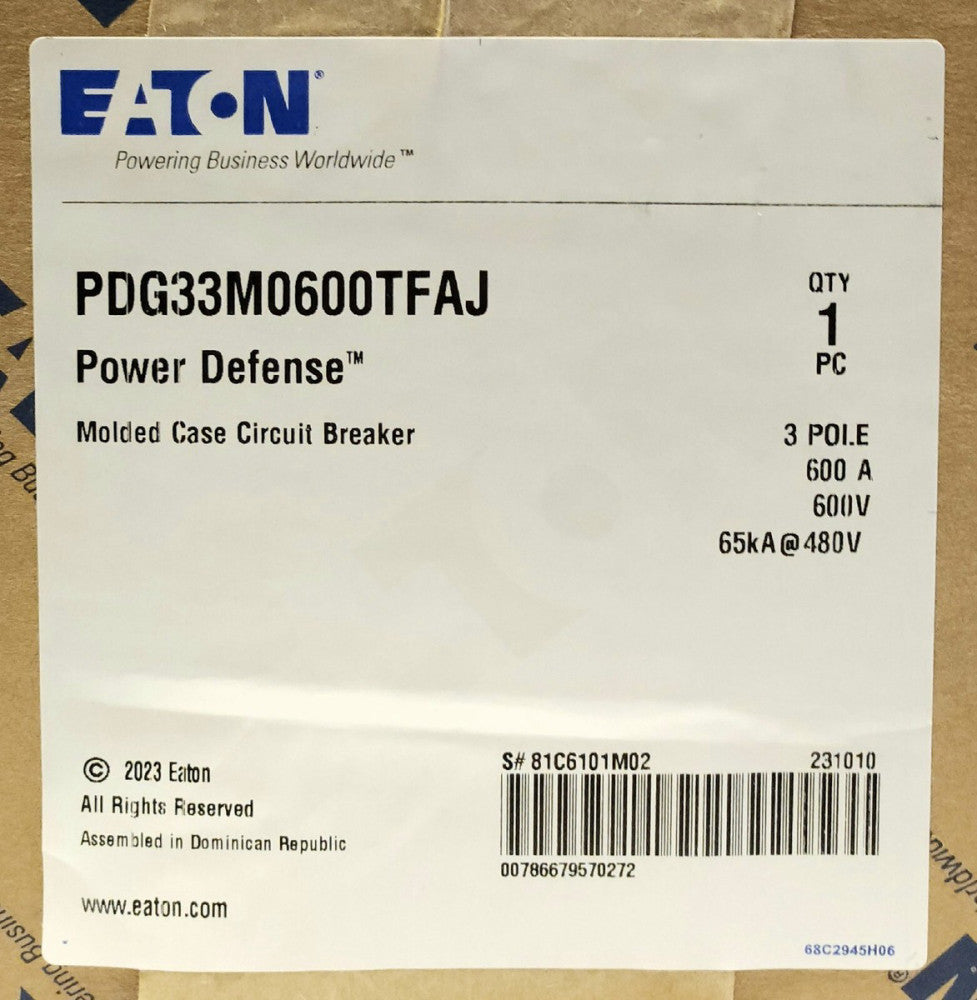 EATON PDG33M0600TFAJ 3 Pole 600 AMP Type PDG3 POWER DEFENSE Circuit Breaker