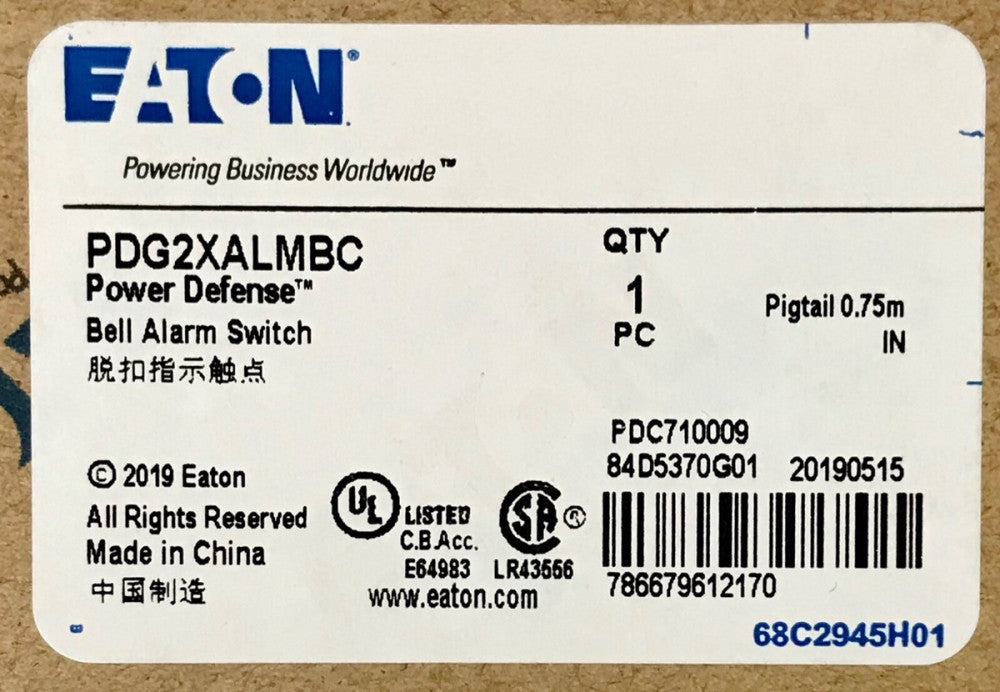 EATON CUTLER HAMMER PDG2XALMBC Power Defense Bell Alarm Switch 84D5370G01