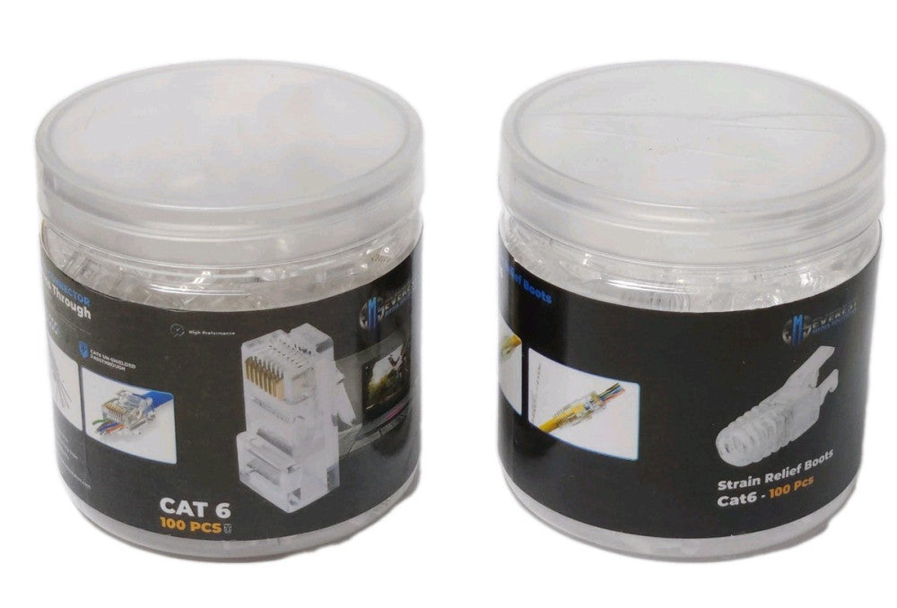EMS EVEREST 100 CAT6 Strain Relief Boots and 100 CAT6 RJ45 PASS Through Connecto
