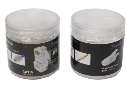 EMS EVEREST 100 CAT6 Strain Relief Boots and 100 CAT6 RJ45 PASS Through Connecto