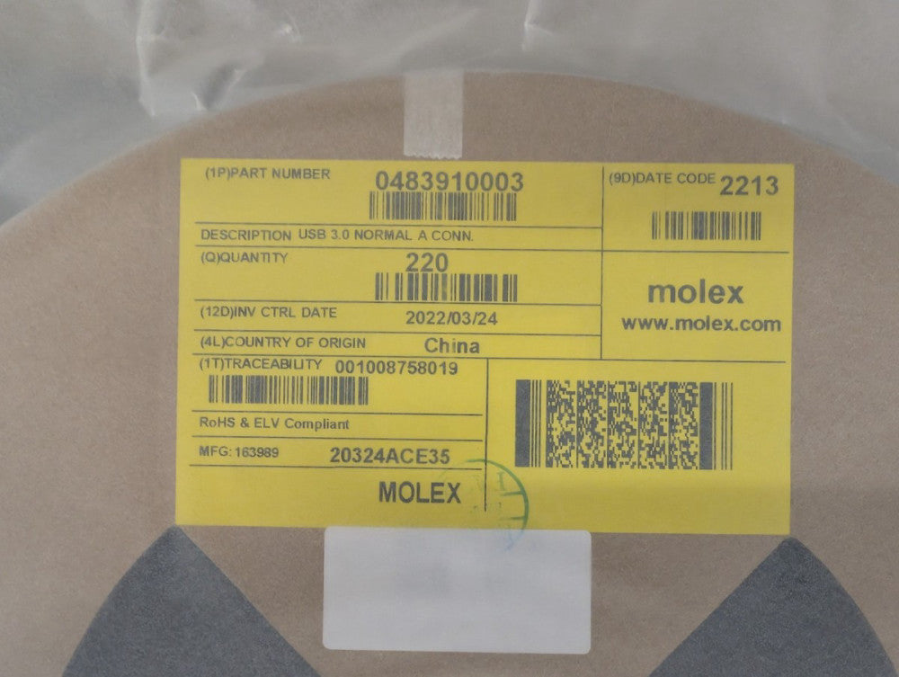 New, Molex, 48391-0003, CONN RCPT USB3.0 TYPEA 9POS R/A - Lot of 220pcs