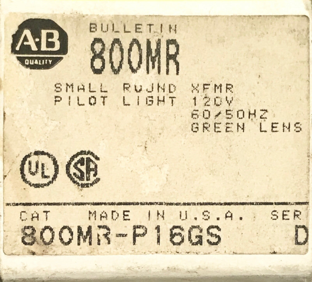 ALLEN BRADLEY 800MR P16GS Small Green Lens XFMR 120 VAC Pilot Light Missing Blub
