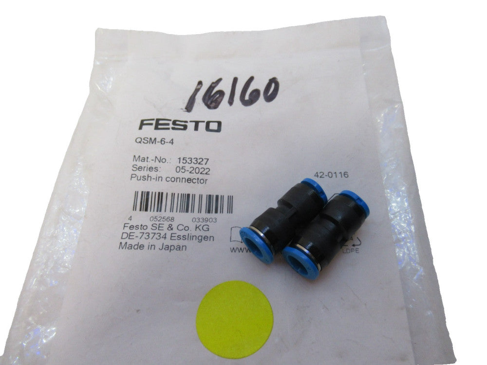 Festo QSM-6-4 , QSM64 Push-In Connector (New - Lot of 2)