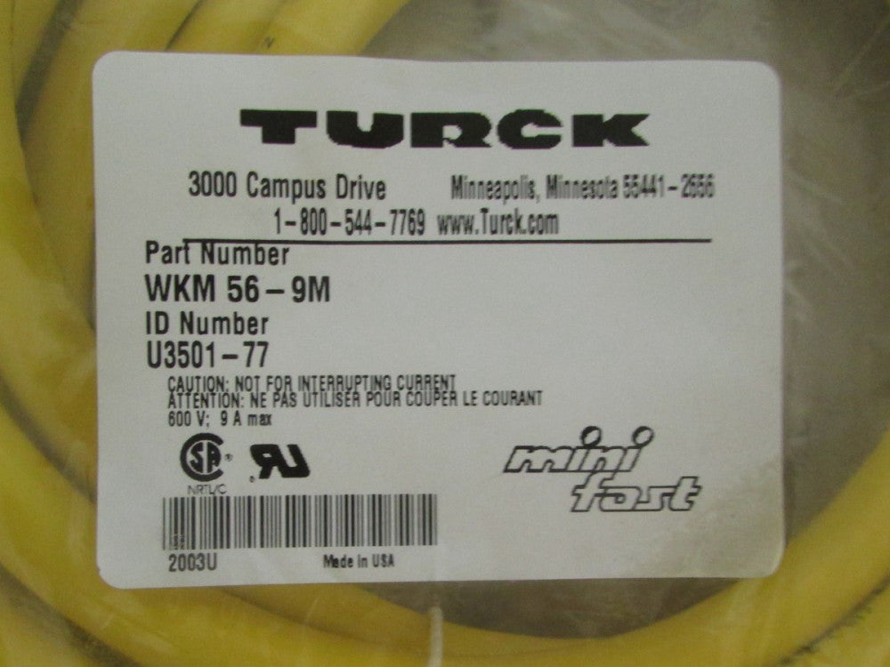 TURCK WKM 56 9M Mini Fast Cord Set U3501 77 
