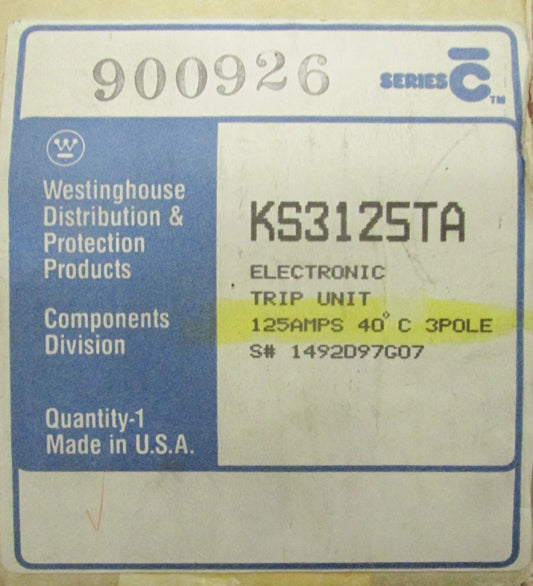 WESTINGHOUSE KD Breaker Electric Trip Unit 3 Pole 125 Amp KS3125TA