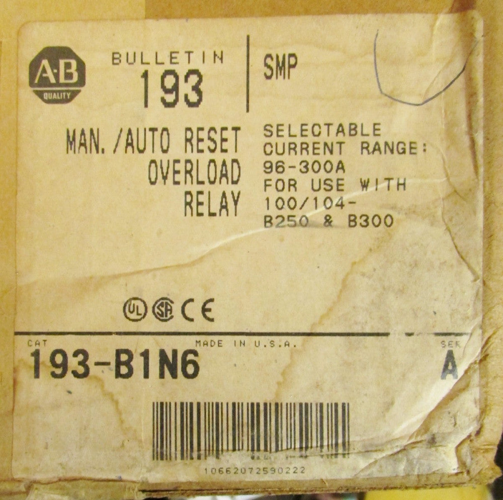 ALLEN BRADLEY SMP Maunal/Auto Reset Overload Relay 96-300 Amp 193 B1N6
