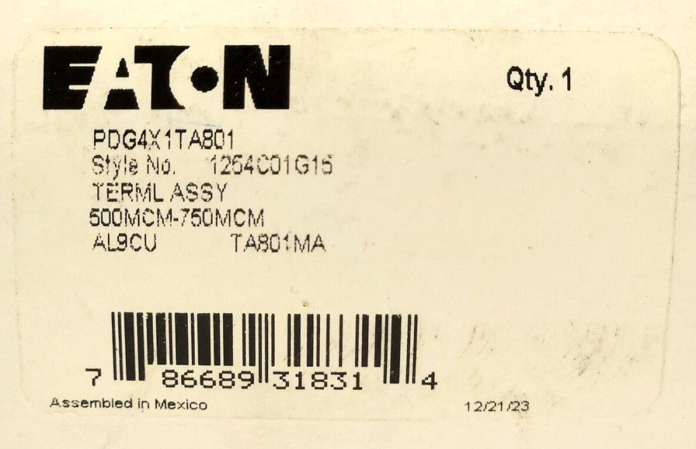 EATON CUTLER HAMMER PDG4X1TA801 POWER DEFENSE TA801MA Breaker Lug Terminal