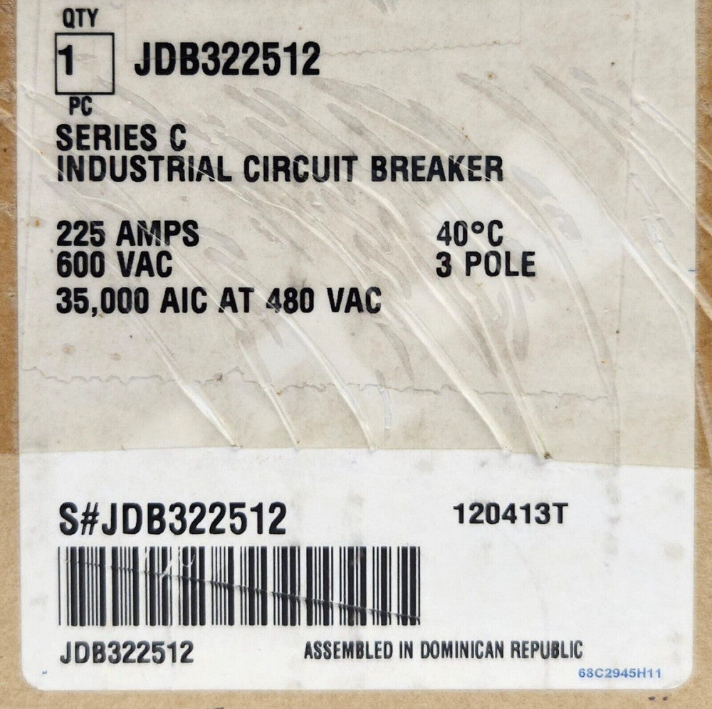 EATON CUTLER HAMMER JDB322512 3 Pole 225 AMP Type JDB Circuit Breaker 1A 1B AUX