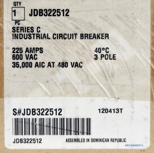 EATON CUTLER HAMMER JDB322512 3 Pole 225 AMP Type JDB Circuit Breaker 1A 1B AUX