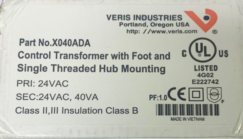 VERIS Industries X040ADA Control Transformer Primary 24 VAC Secondary 24 VAC 40 