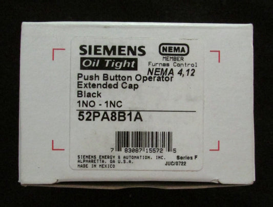 SIEMENS FURNAS 52PA8B1A Extended BLACK Push Button 1 NO 1 NC Contact Block