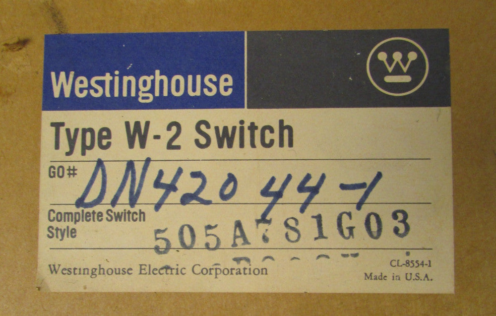 WESTINGHOUSE Type W-2 Switch Selector Switch DN420 44-1 505A781G03 W2 6 Pole