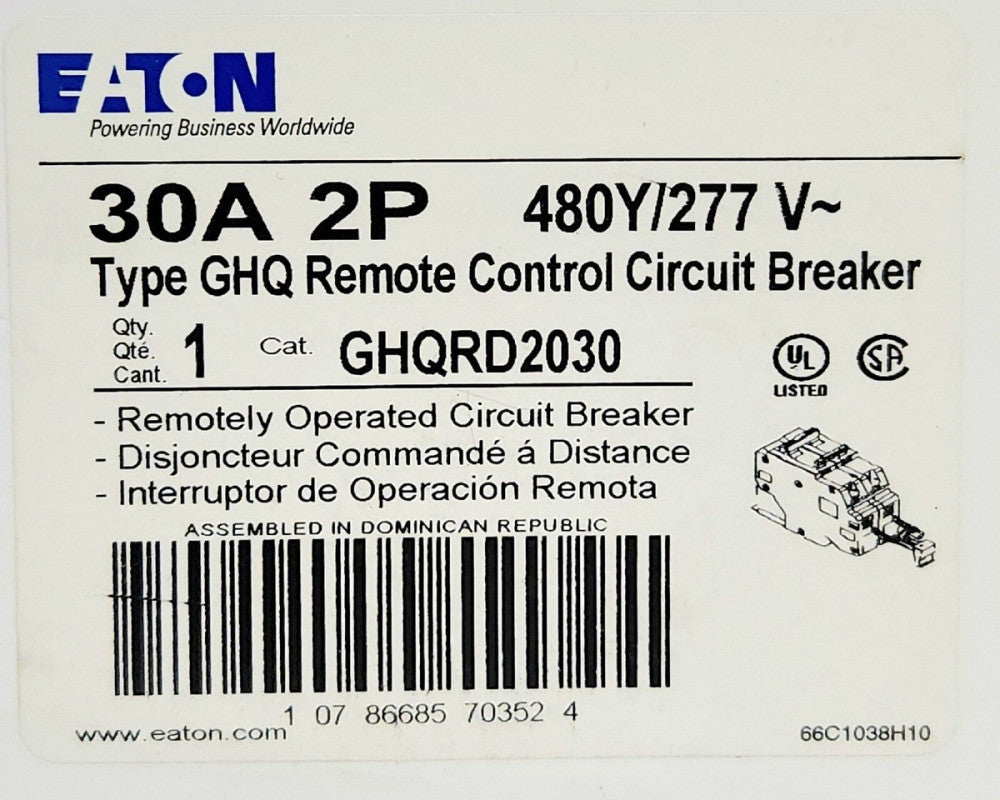 EATON GHQRD2030 2 Pole 30 AMP Type GHQ Remotely Operated Circuit Breaker