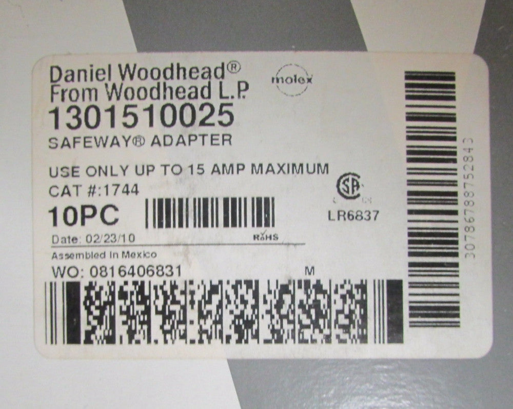 DANIEL WOODHEAD 1301510025 Safeway Adapter 15 Amp 1744 *Price Per Each*