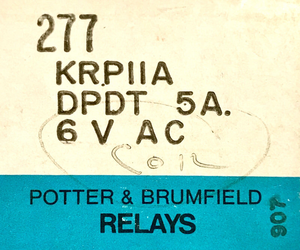 AMF POTTER BRUMFIELD 277 KRPIIA DPDT 5 AMP 6 VAC Relay