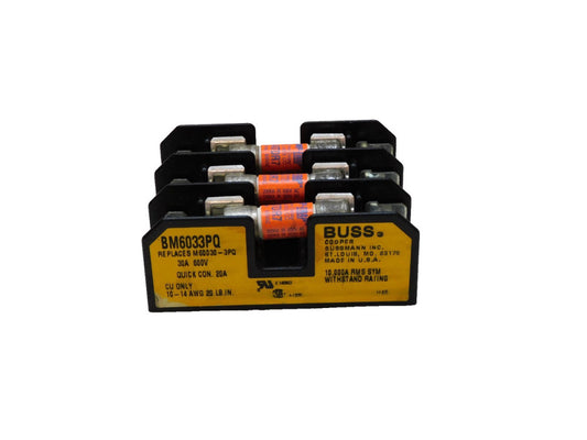 BUSS Fuse Holder BM6033PQ 30A AMP 600V 3 Pole w/ Fuses ATDR7