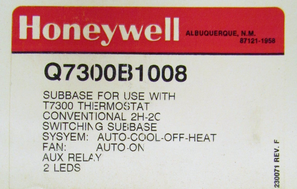 HONEYWELL Q7300B1008 T7300 Thermostat Subbase