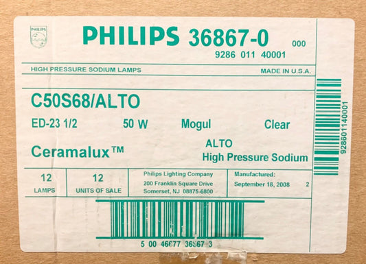 CASE OF (12) PHILIPS 368670 CERAMALUX ED-23 1/2 50W Clear C50S68 ALTO SODIUM 