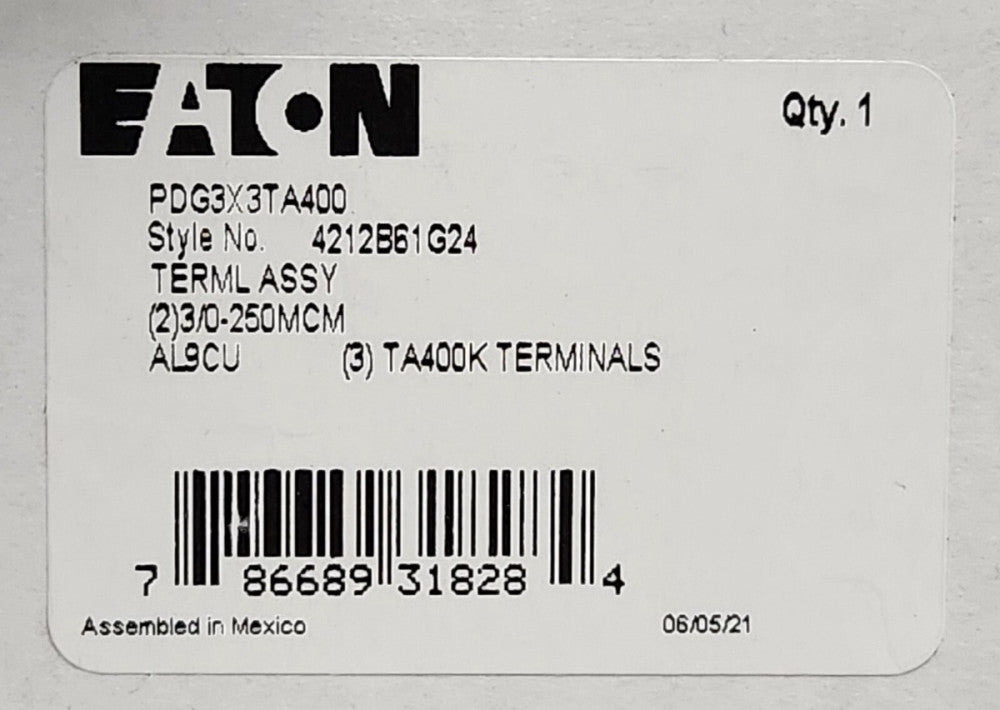 EATON 3TA400K PDG3X3TA400 Type KD HKD and Power Defense PDG3 Breaker Lug Kit