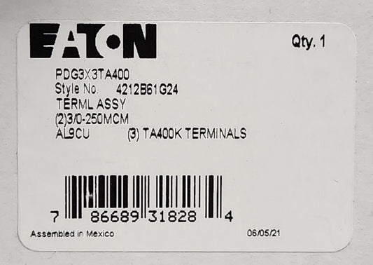 EATON 3TA400K PDG3X3TA400 Type KD HKD and Power Defense PDG3 Breaker Lug Kit