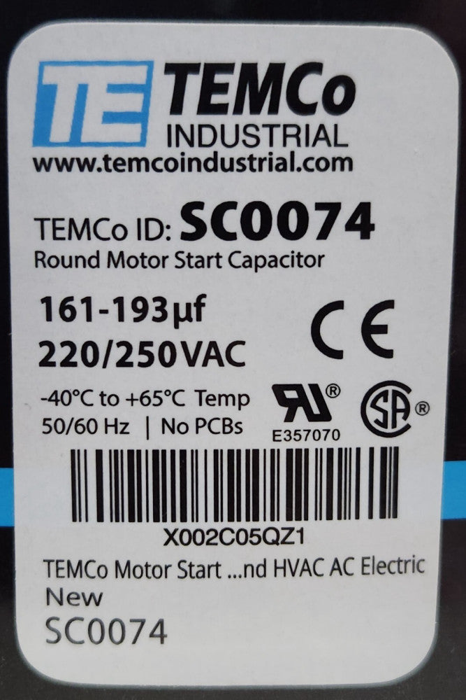 TE TEMCO SC0074 161 193 UF MFD 220 250 VAC Capacitor Round Motor Run