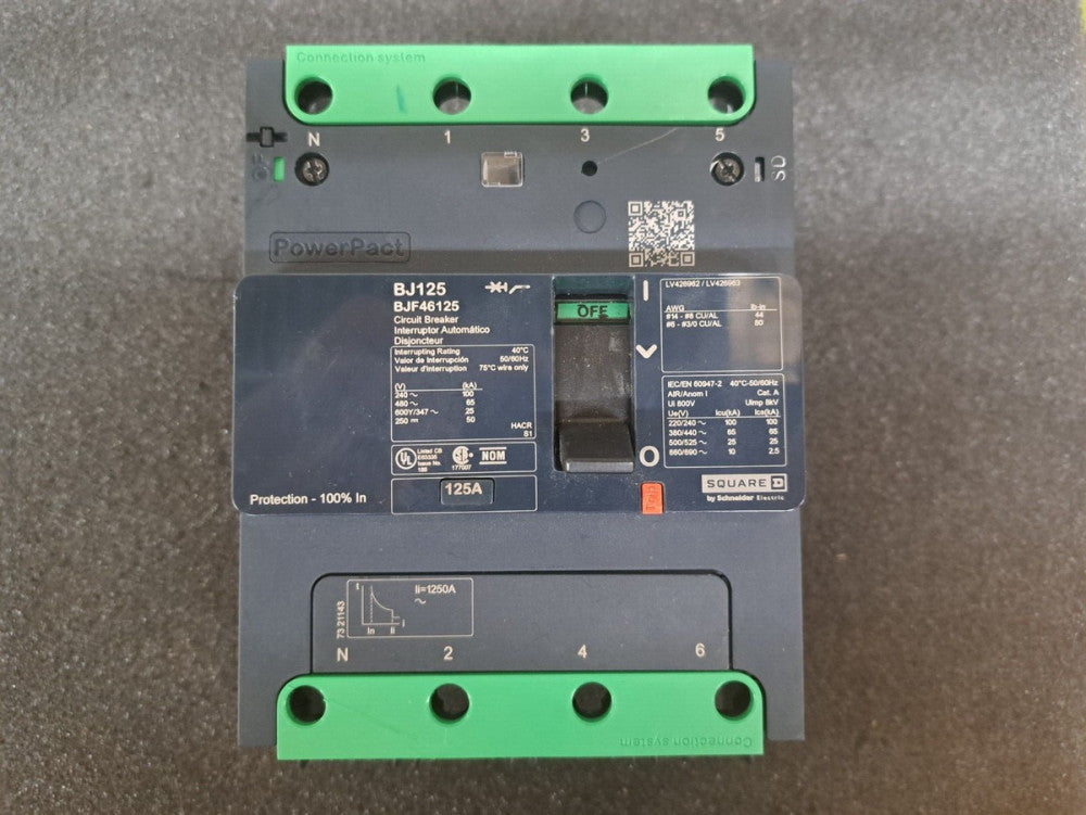 Used, Schneider Electric, BJF46125, 125 Amp, 4 Pole Circuit Breaker, NO TAG