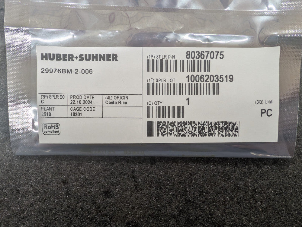 New, Huber & Suhner, 29976BM-2-006, Conn SMP 0Hz to 65GHz 50Ohm Solder ST Edge