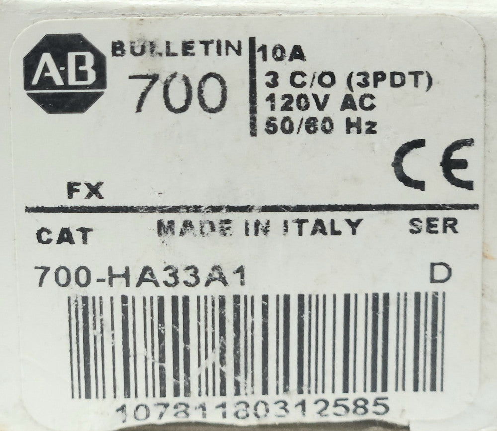 ALLEN BRADLEY 700 HA33A1 Control Relay 11 Pin 120 VAC 3 C/O 3PDT