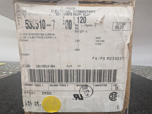 New, AMP/Tyco, 536510-7, 168 POSITION 4 ROW Z-PACK RECEPTACLES 2mm - Lot of 6