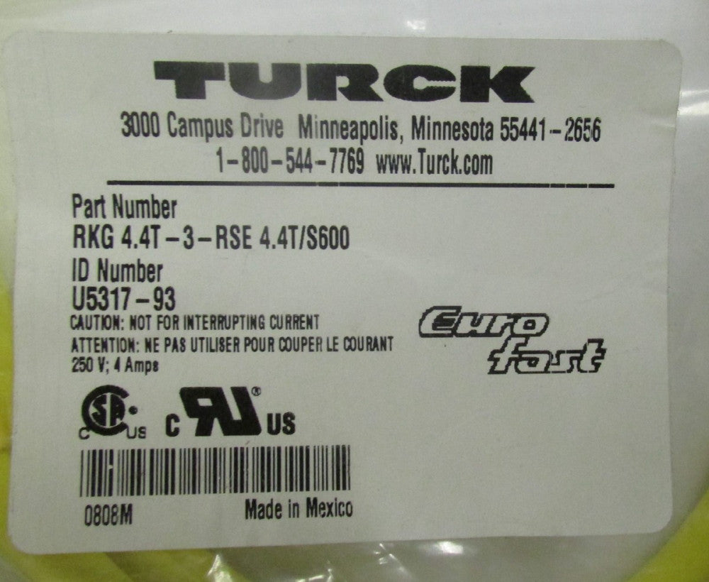 TURCK RKG 4.4T 3 RSE 4.4T/S600 Euro Fast Cable U5317 93 RKG 4.4T 1 RSE 4.4T S600