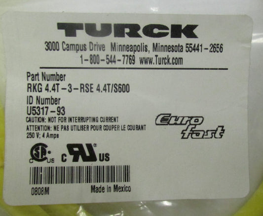TURCK RKG 4.4T 3 RSE 4.4T/S600 Euro Fast Cable U5317 93 RKG 4.4T 1 RSE 4.4T S600