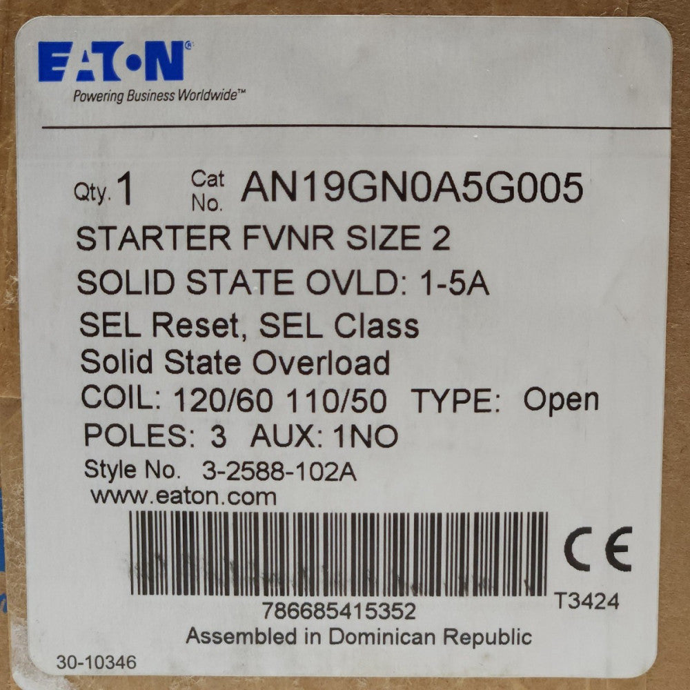 SEALED EATON CUTLER HAMMER AN19GN0A5G005 Size 2 AN19GN0 Starter 120 VAC Coil L-5
