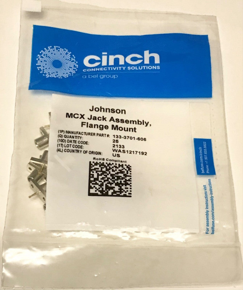 1 PACKAGE OF 25  CINCH Johnson 133 3701 606 MCX Jack Assembly Flange Mount