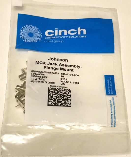 1 PACKAGE OF 25  CINCH Johnson 133 3701 606 MCX Jack Assembly Flange Mount