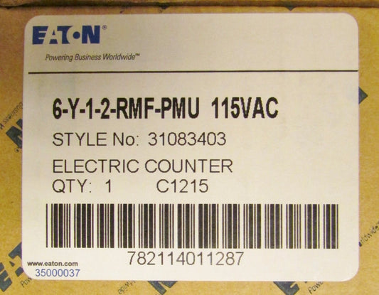 EATON DURANT 6 Y 1 2 RMF PMU 115VAC Electric Counter 6 Digit 31083403 C1215 