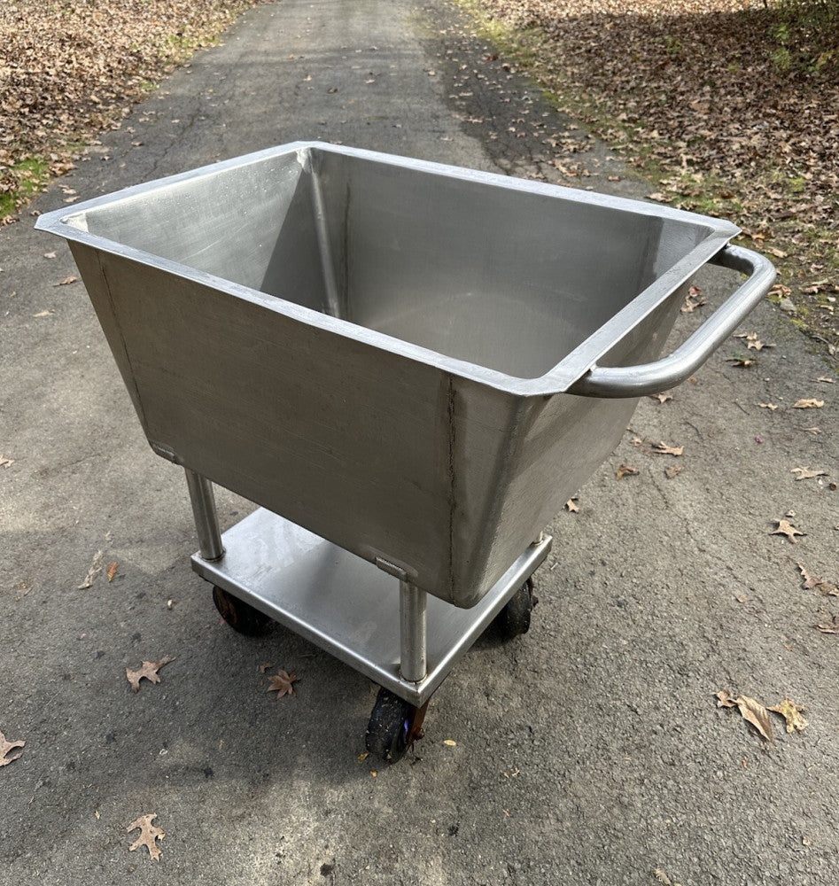 Stainless Steel Meat Brine Dough Transport Cart Tub Tank with Drain Hole Used