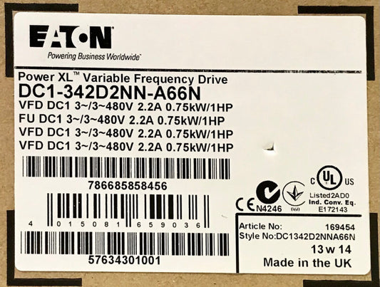 EATON DC1 342D2NN A66N 480VAC 1HP Power Variable Frequency Drive VFD DC1 3 .75 