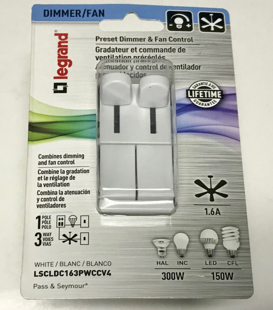 LEGRAND LSCLDC163PWCCV4 Preset Dimmer & FAN Control 150W 300W 1.6 AMP