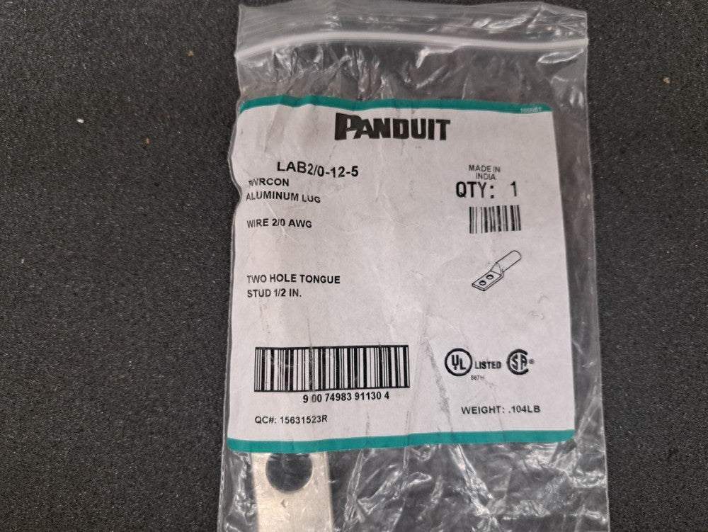 New, Panduit, LAB2/0-12-5, CONN TERM RECT TONG 2/0 AWG #1/2