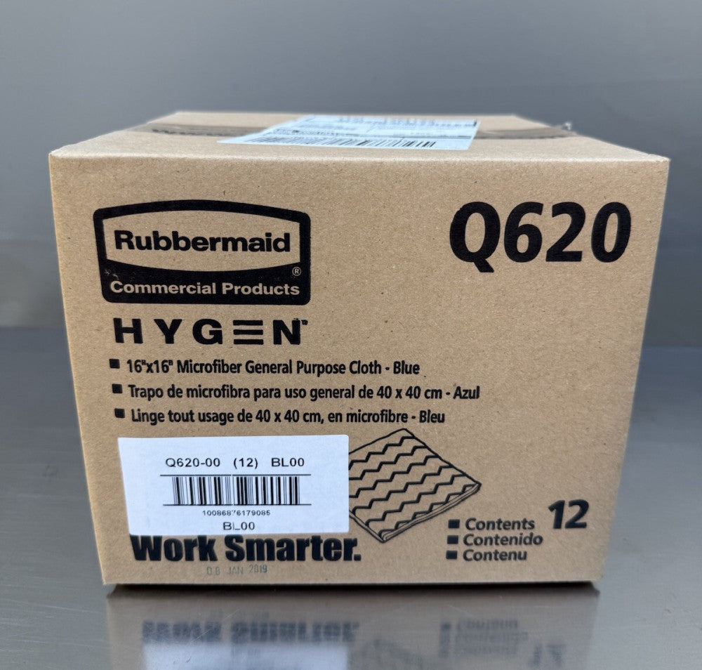 Rubbermaid Hygen 16" x 16" Blue Microfiber General Purpose Cloth Q620 - 12 Pack